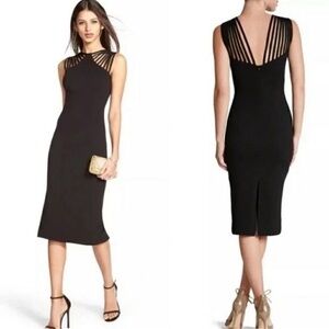 Dress The Population black strappy gwen midi dress sz med stretch textured fit